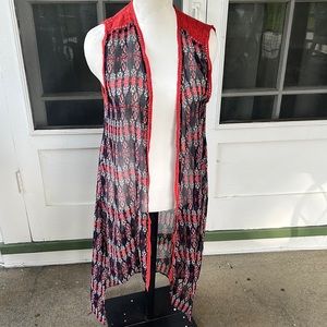 Hippie Laundry Boho Sheer M Open-Front Vest | Duster with Crochet Trim